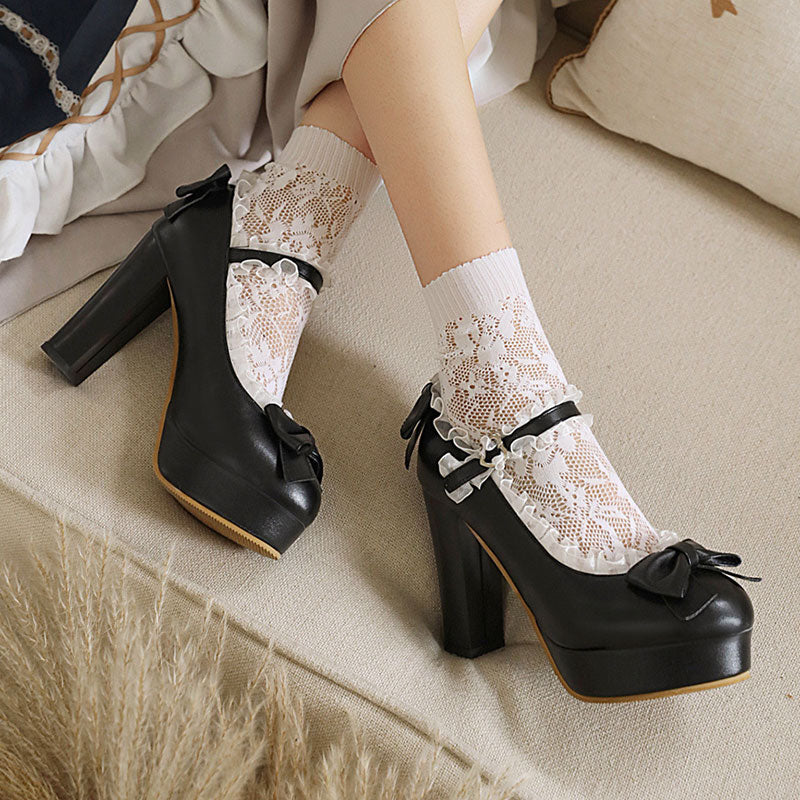 Bow Lace Heels Shoes SE23326