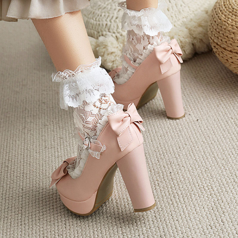 Bow Lace Heels Shoes SE23326
