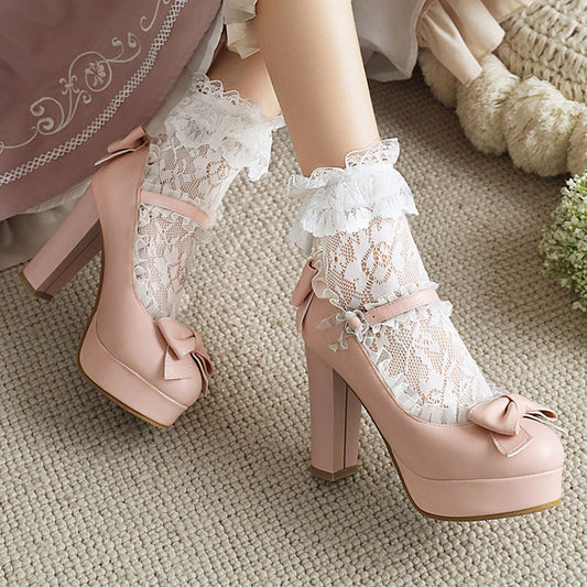 Bow Lace Heels Shoes SE23326