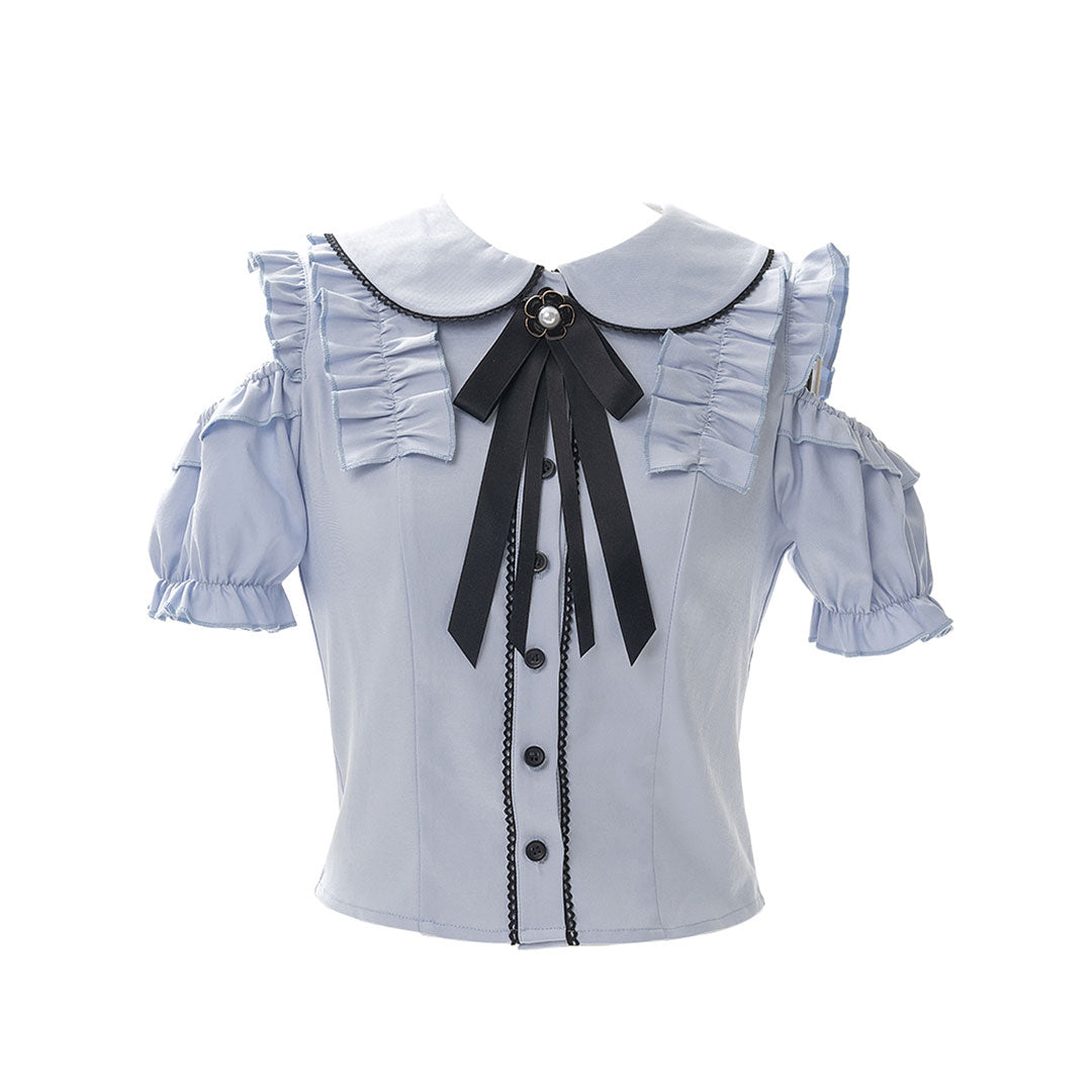 Bow Off Shoulder Blouse Black Skirt Set SE22839