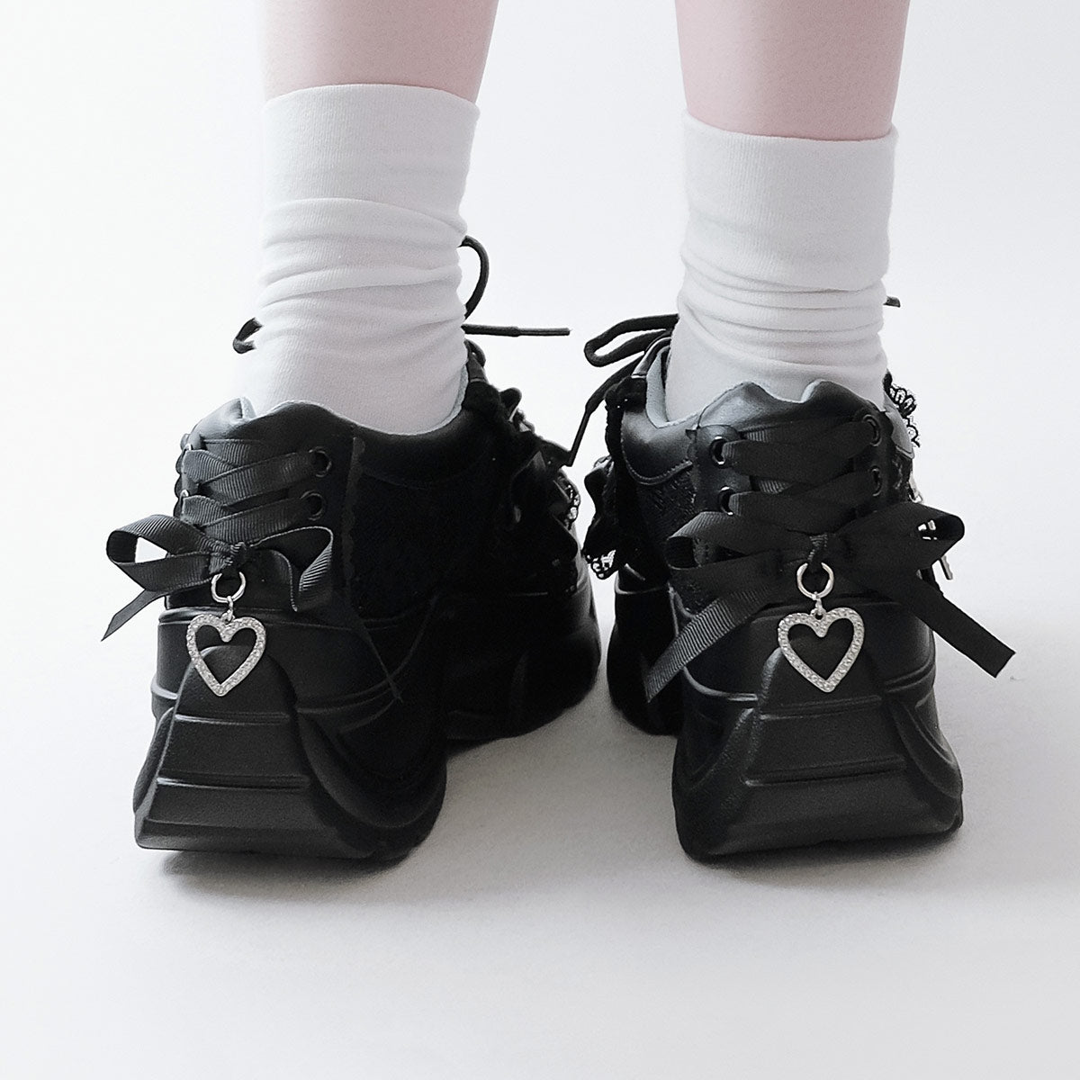 Lace Bow Rhinestone Platform Shoes SE23597