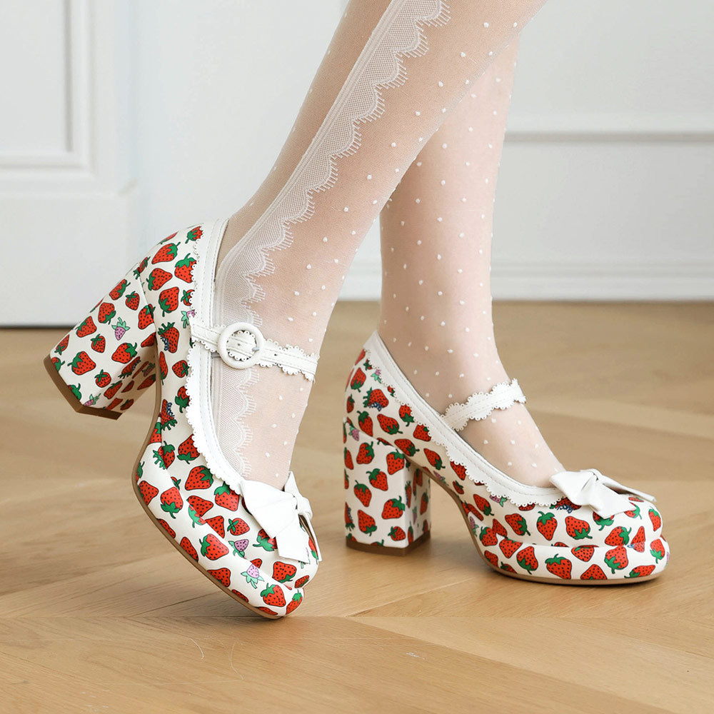 Bow Strawberry Heels Shoes SE23592