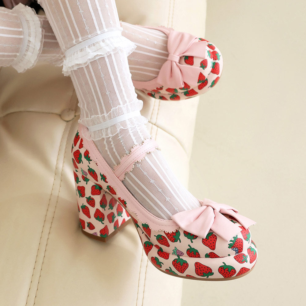 Bow Strawberry Heels Shoes SE23592