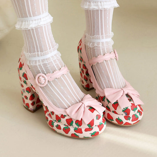 Bow Strawberry Heels Shoes SE23592