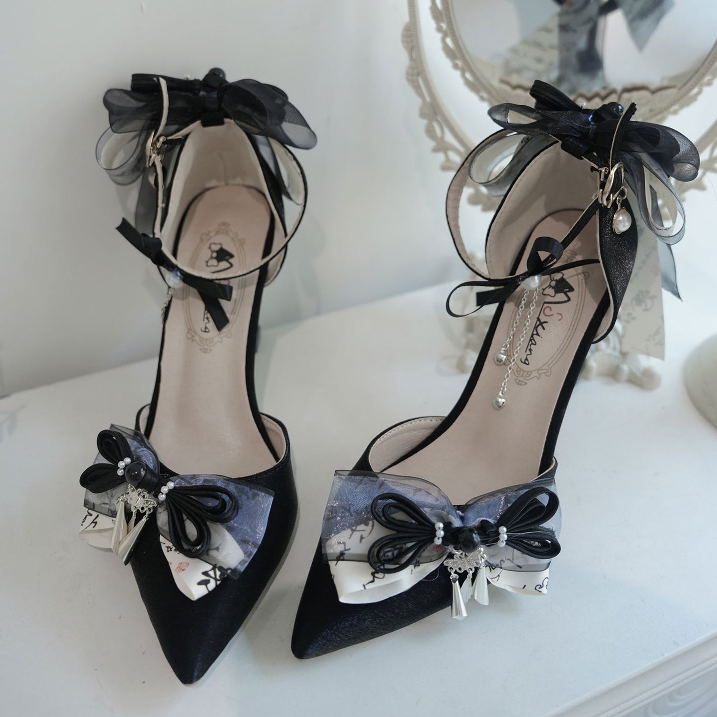 Cheongsam Hanfu Lace Bow Heels SE23393
