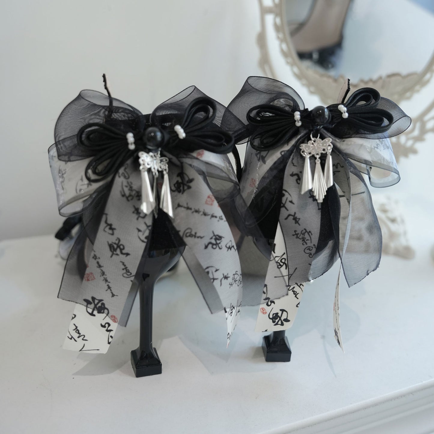 Cheongsam Hanfu Lace Bow Heels SE23393