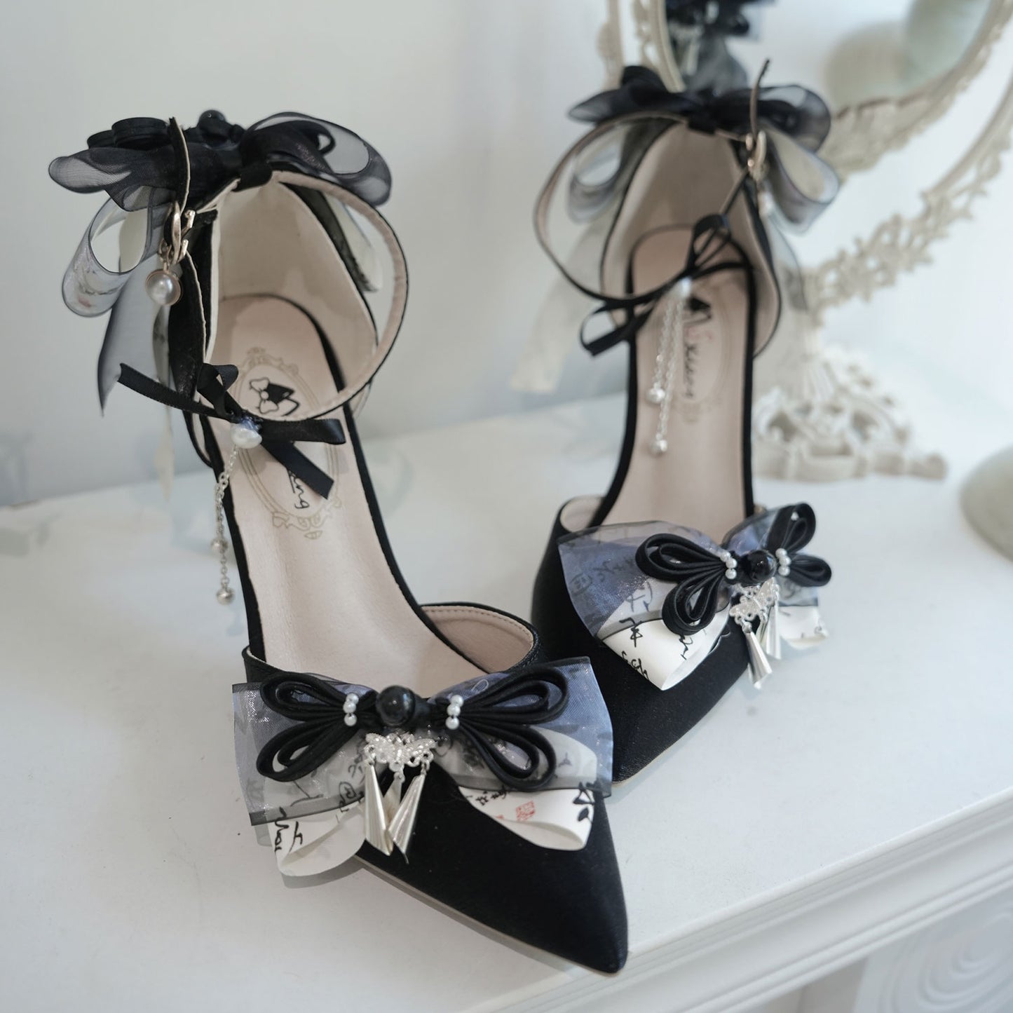 Cheongsam Hanfu Lace Bow Heels SE23393