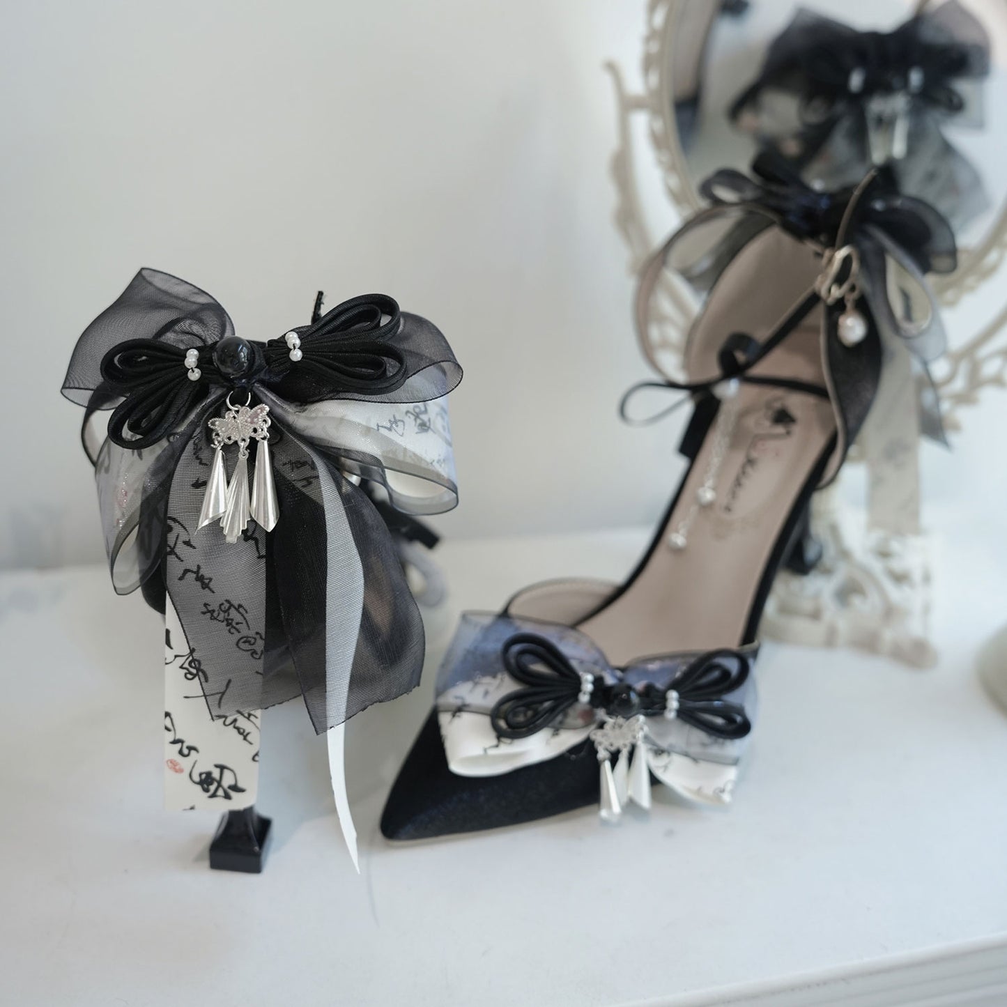 Cheongsam Hanfu Lace Bow Heels SE23393