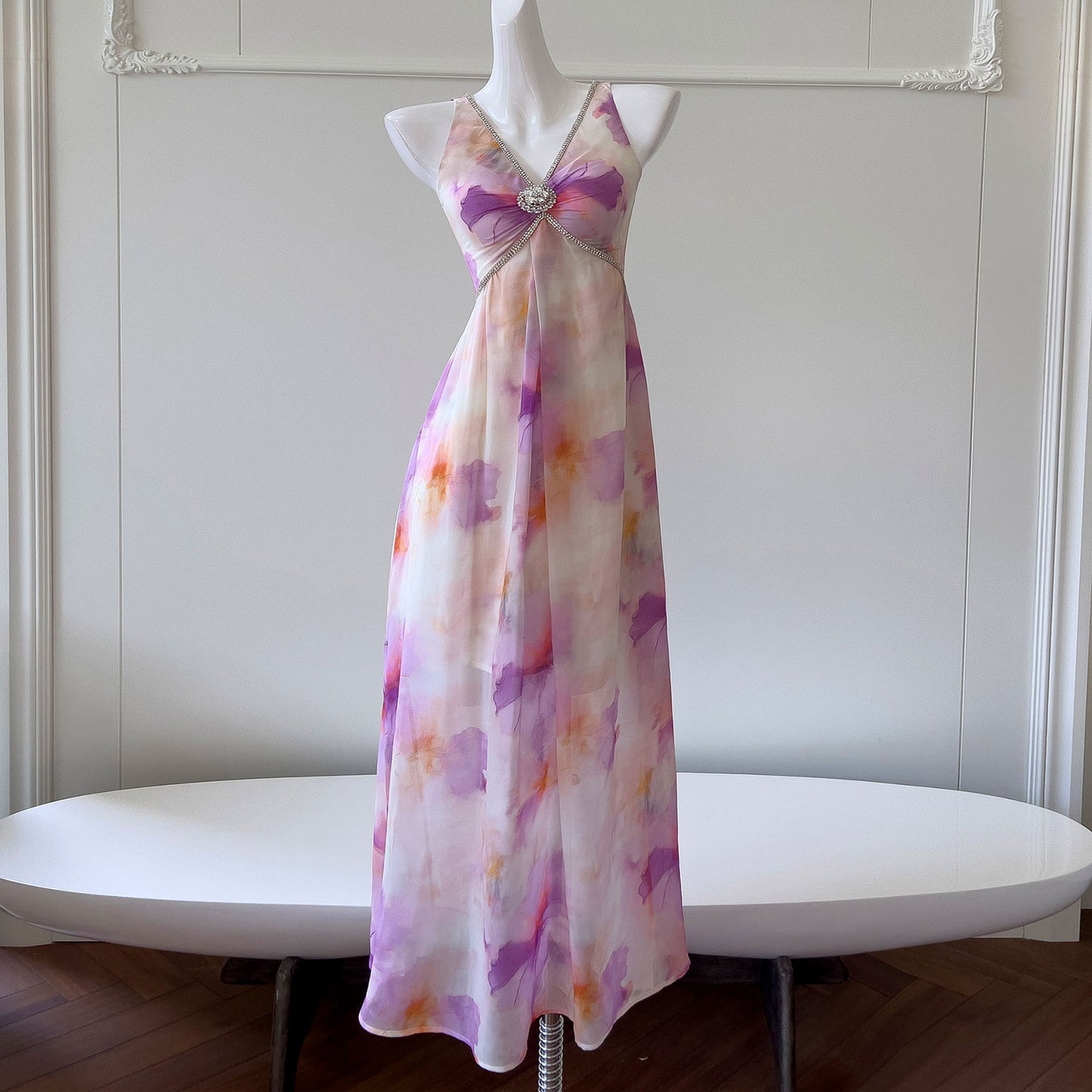 Chiffon Flower Halter Dress SE23479