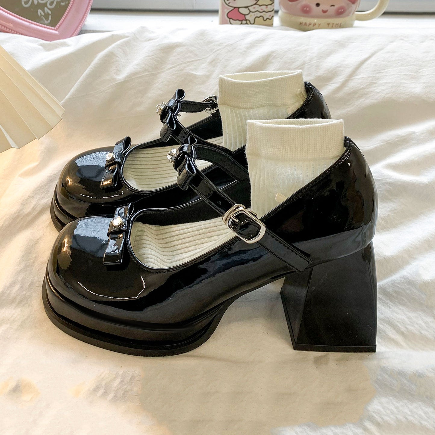 Chunky platform heels with bow SE23447