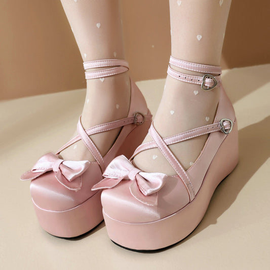 Cross-Strap Wedge Heels with Bow SE23362