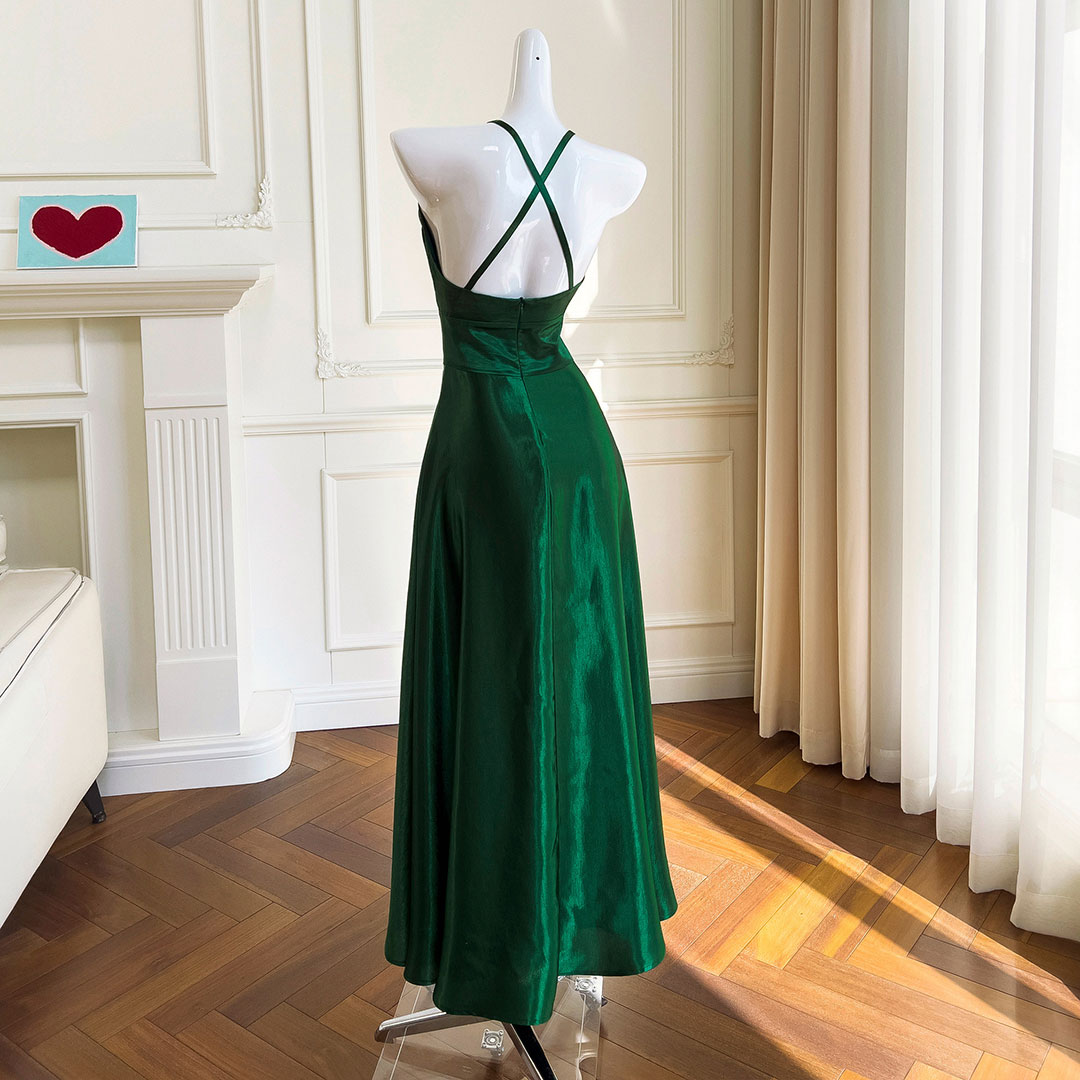 Elegant Green Backless Halter Neck Dress SE22851