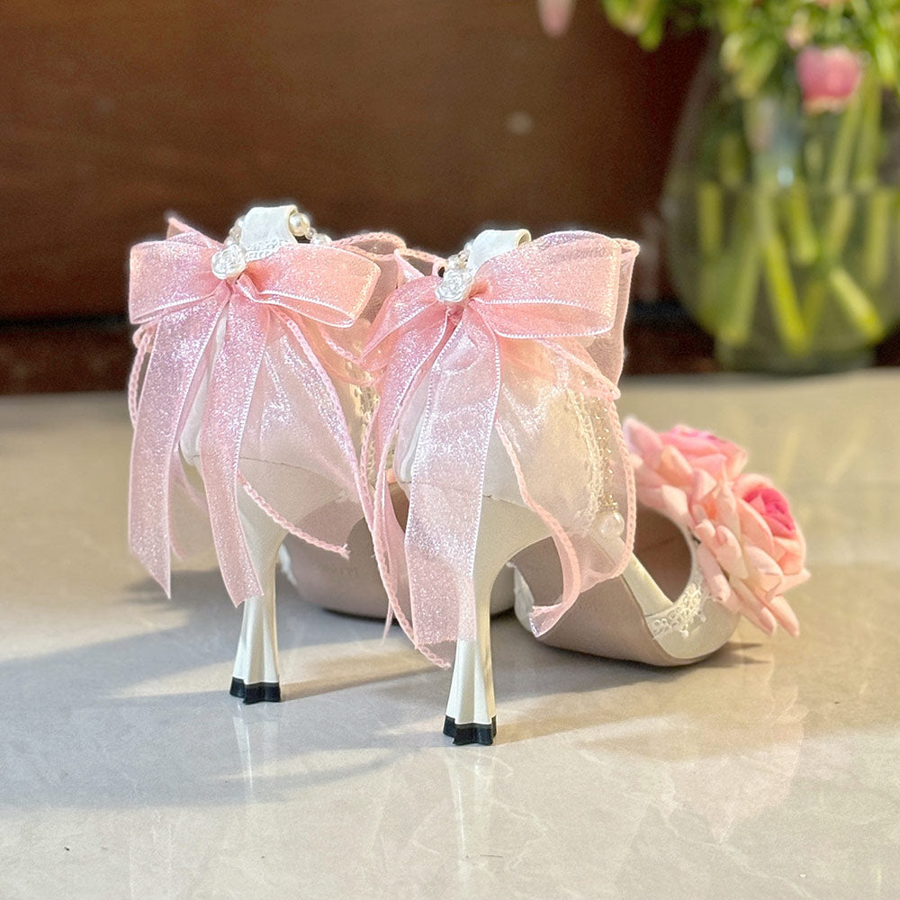 Elegant Lace Bow Flower Heels Shoes SE23626