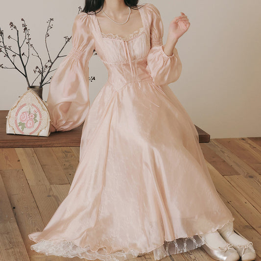 Elegant Lace Bow Pink Dress SE23726