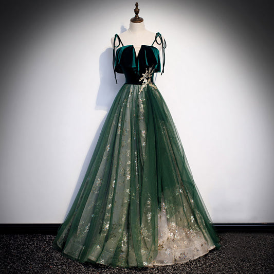 Elegant Sling Flower Green Dress SE22790