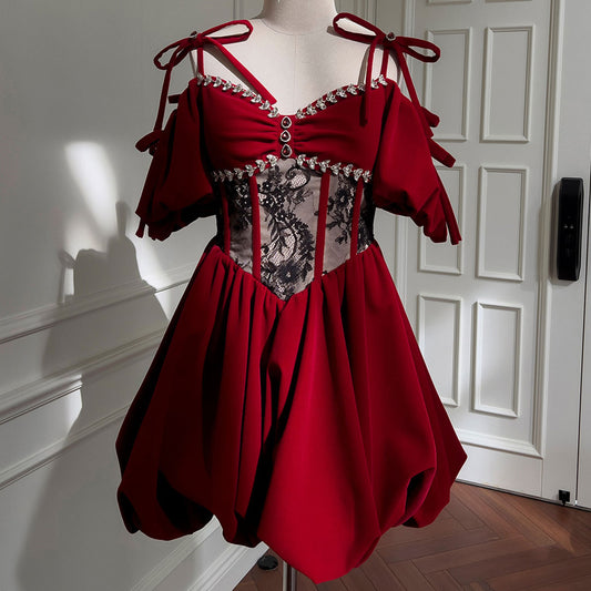 Elegant Velvet Lace Floral Dress SE22880