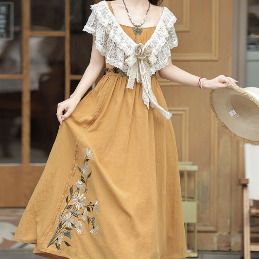 Embroidered Flower Yellow Dress Set SE23218