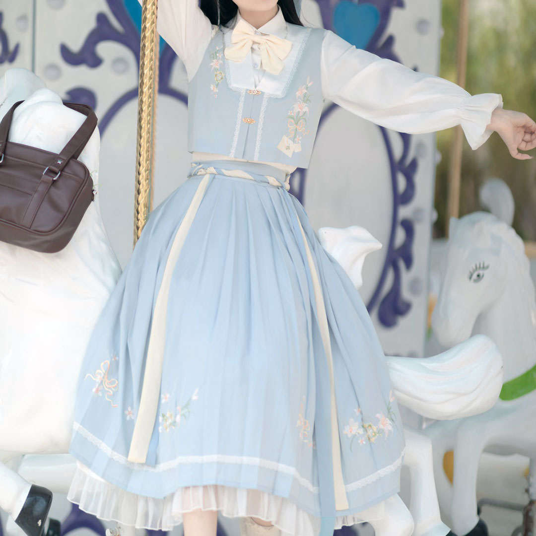 Floral Bow Blouse Skirt Set SE22743