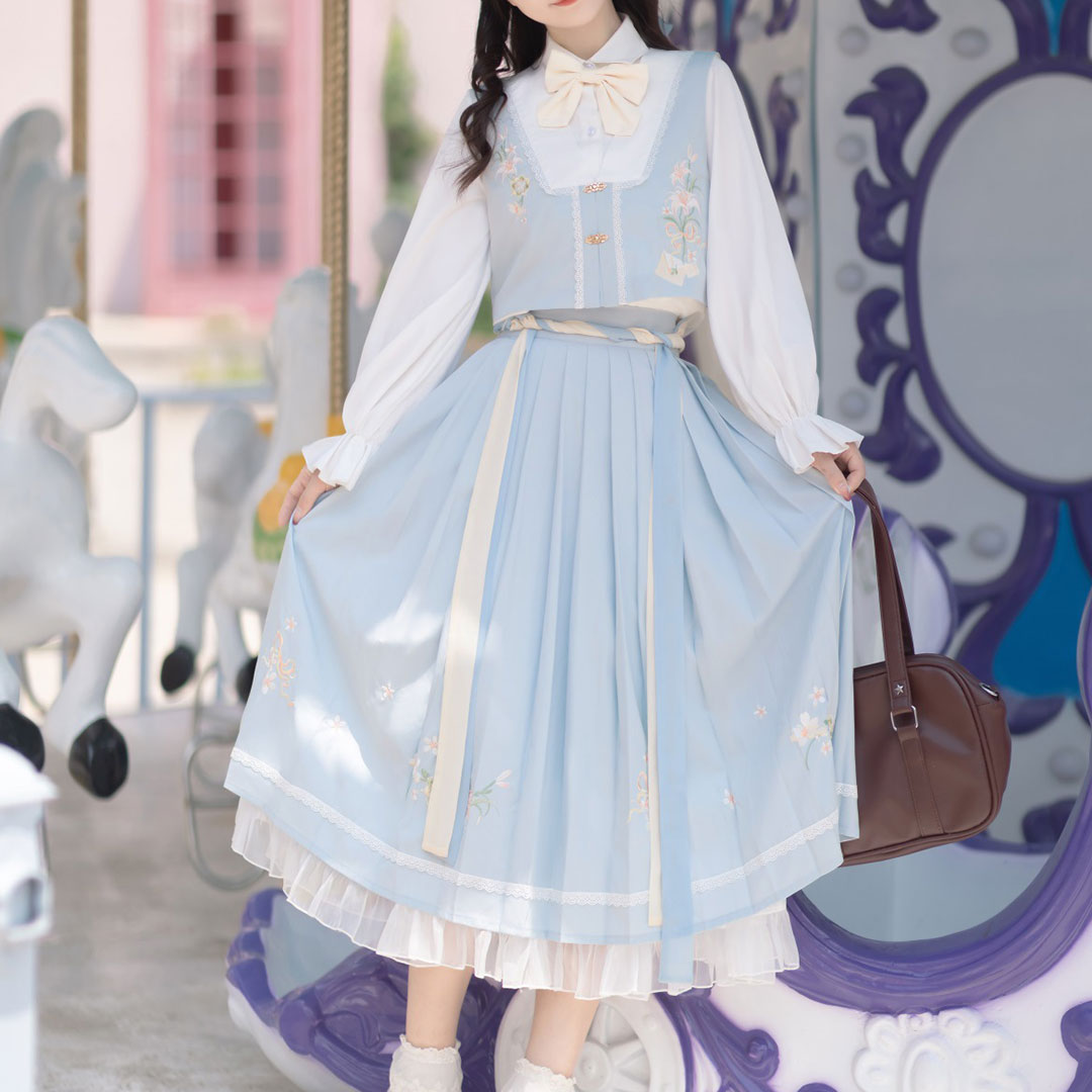 Floral Bow Blouse Skirt Set SE22743