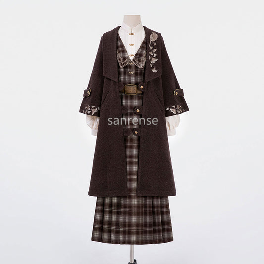 Floral Coat Shirt Plaid Dress Set SE23316