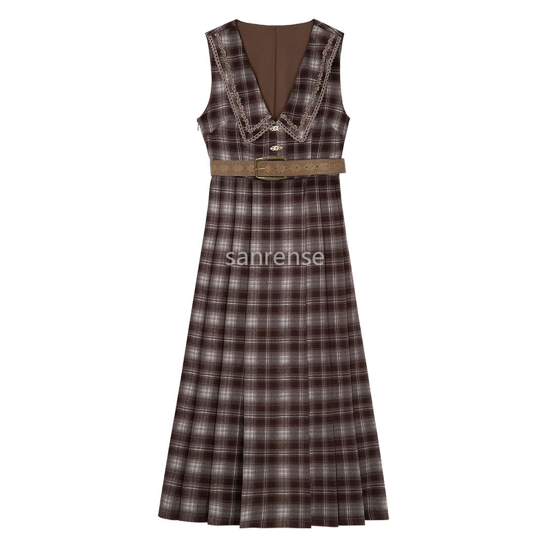 Floral Coat Shirt Plaid Dress Set SE23316