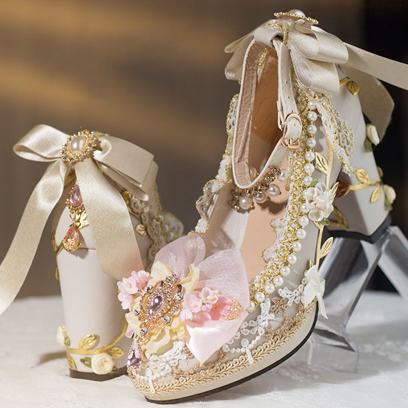 Floral Heels with Bows Shoes SE23377