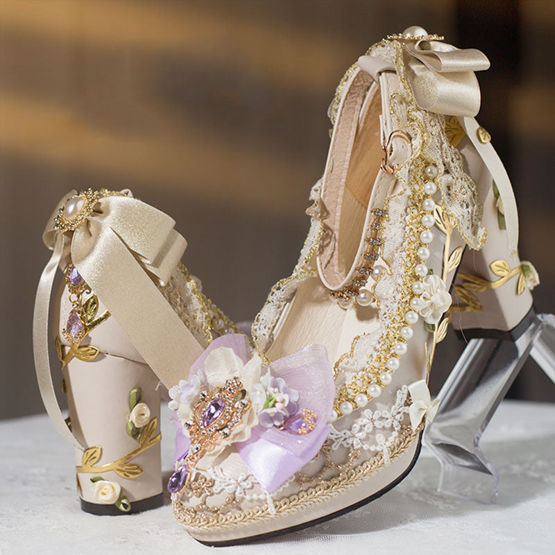 Floral Heels with Bows Shoes SE23377