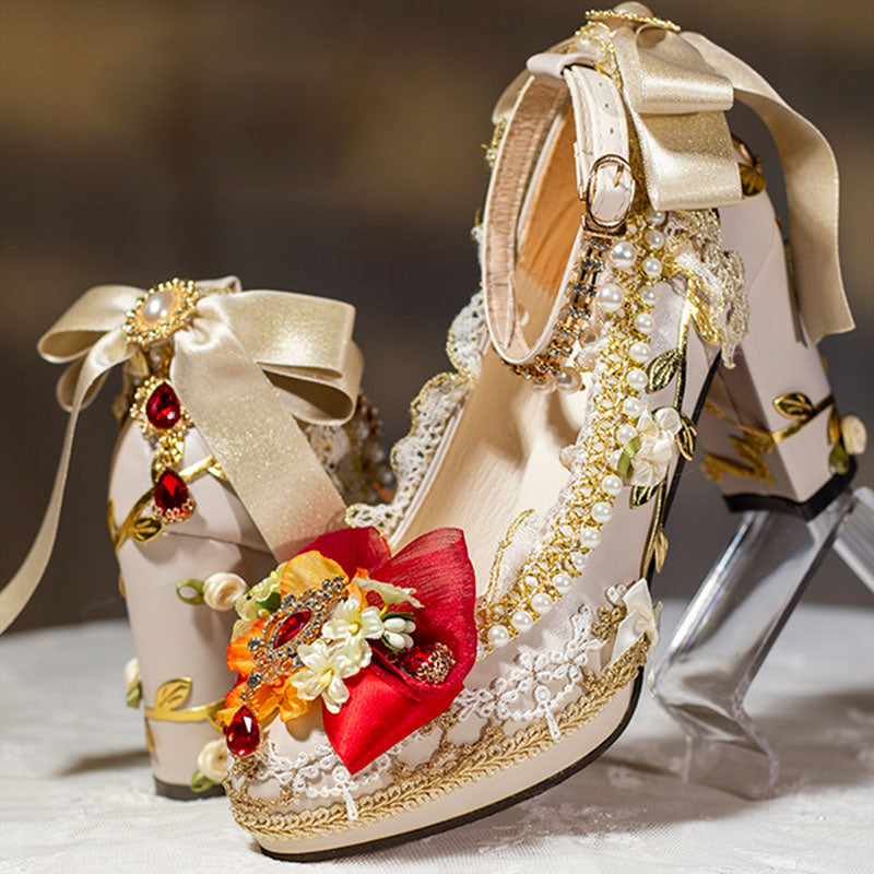 Floral Heels with Bows Shoes SE23377