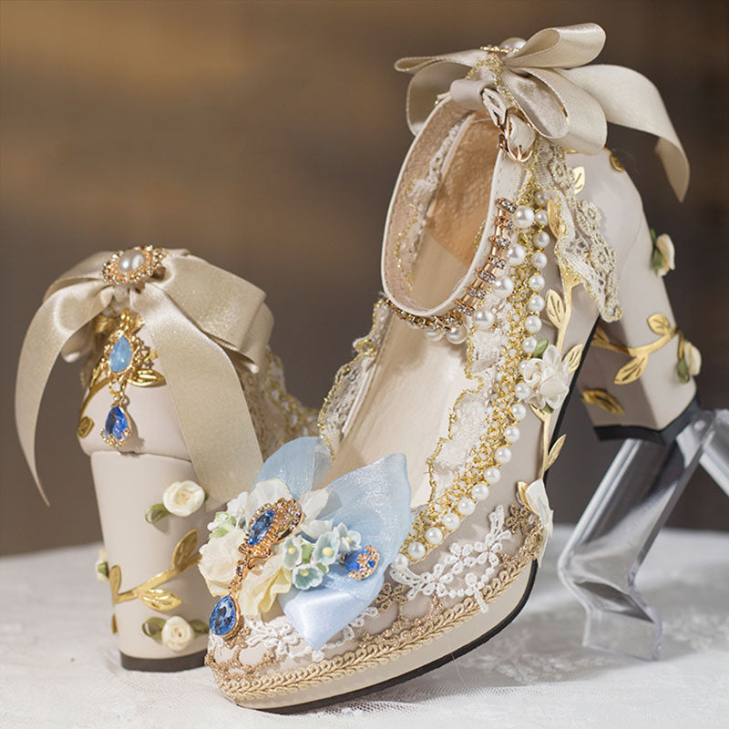 Floral Heels with Bows Shoes SE23377