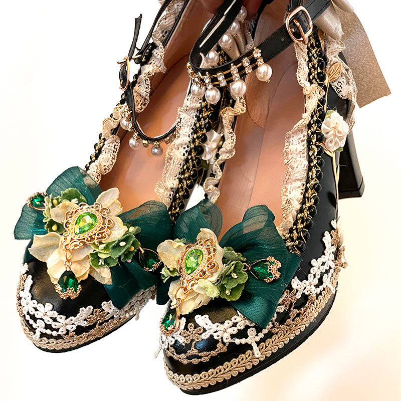 Floral Heels with Bows Shoes SE23377