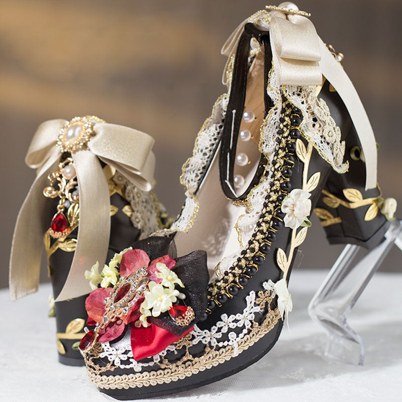 Floral Heels with Bows Shoes SE23377