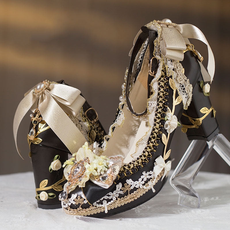 Floral Heels with Bows Shoes SE23377