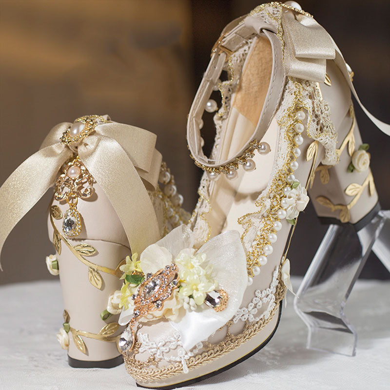 Floral Heels with Bows Shoes SE23377