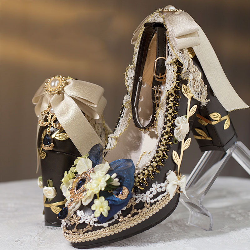 Floral Heels with Bows Shoes SE23377