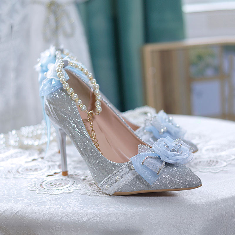 Floral Pearl Lace Heels Shoes SE23398