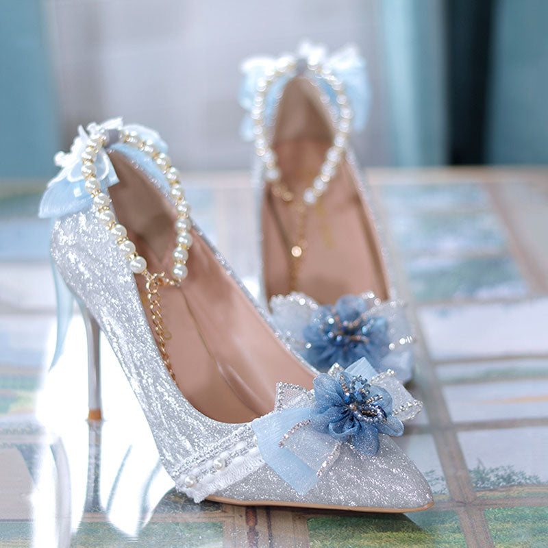 Floral Pearl Lace Heels Shoes SE23398