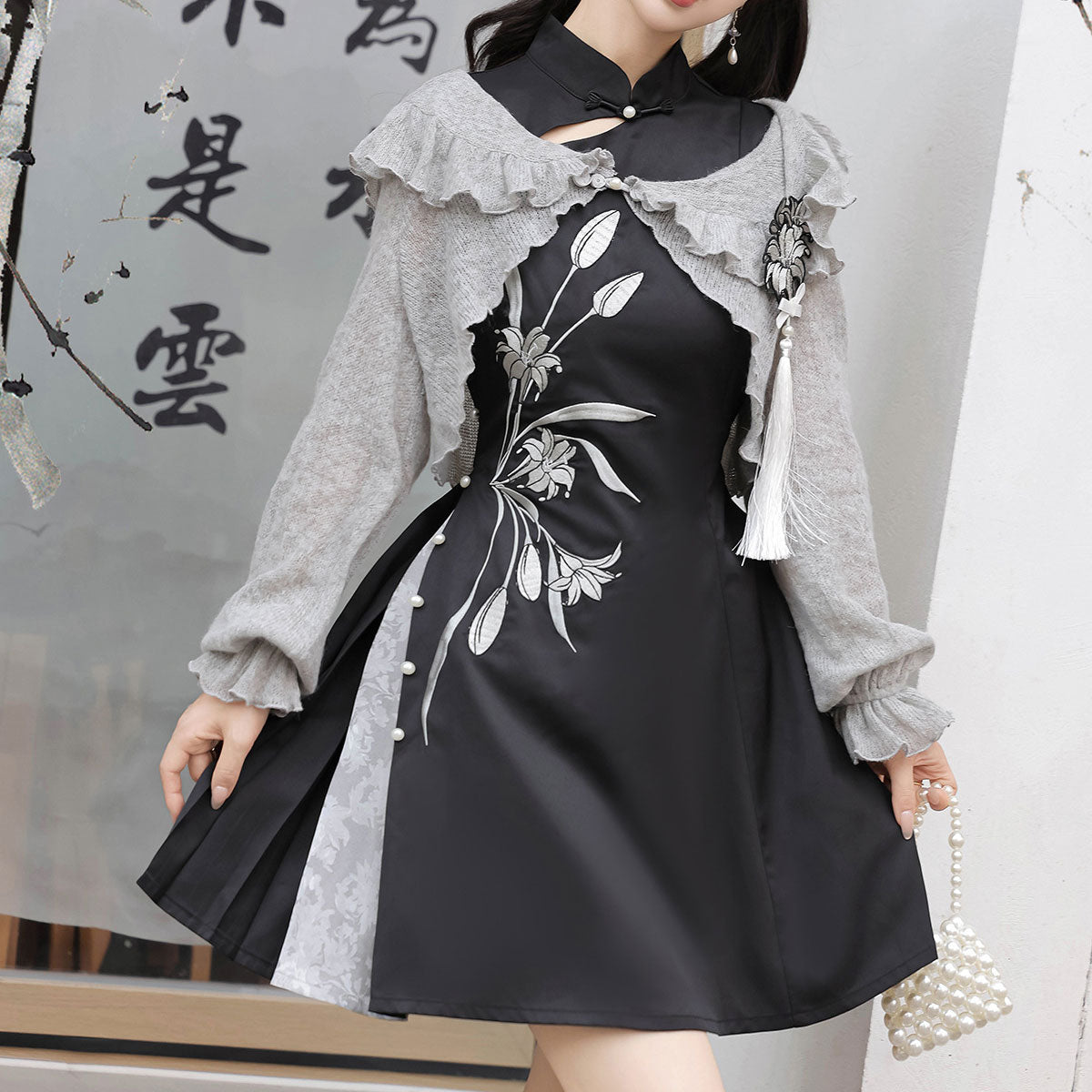 Flower Black Dress SE23470