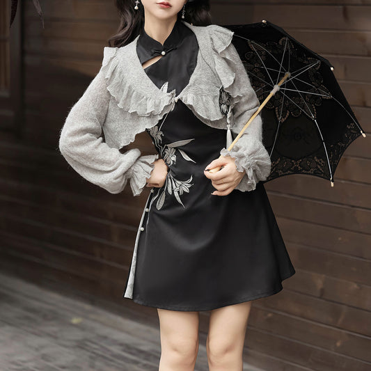 Flower Black Dress SE23470