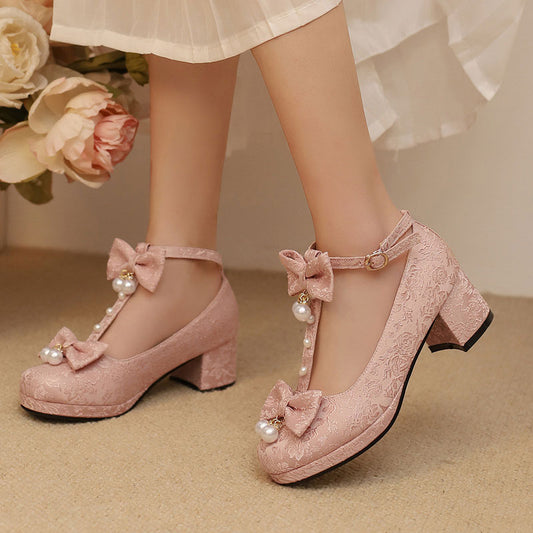 Flower Bow Beaded Heels Shoes SE23511
