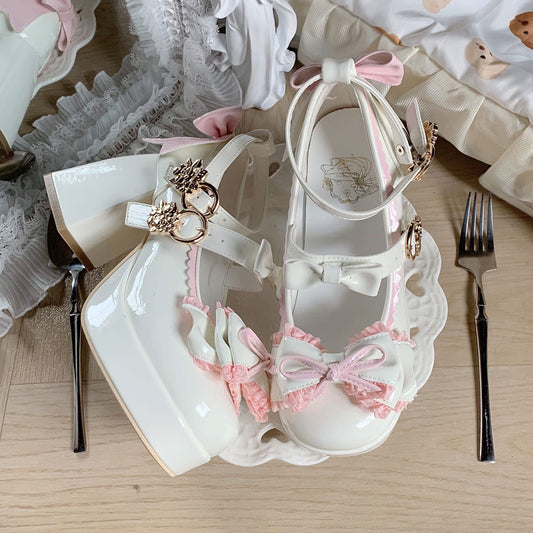 Flower Bow Block Heels Shoes SE23489