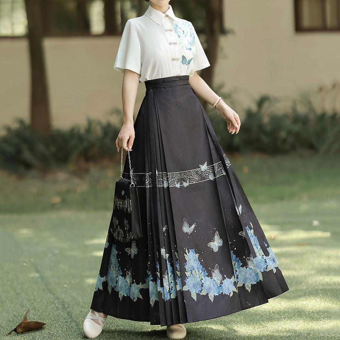Flower Shirt Butterfly Skirt Set SE23253