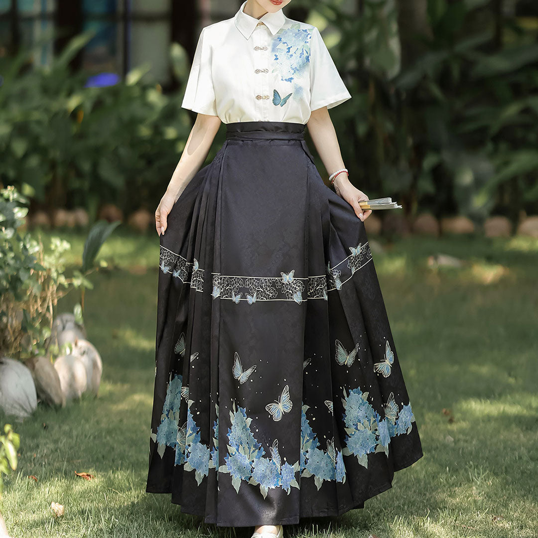 Flower Shirt Butterfly Skirt Set SE23253