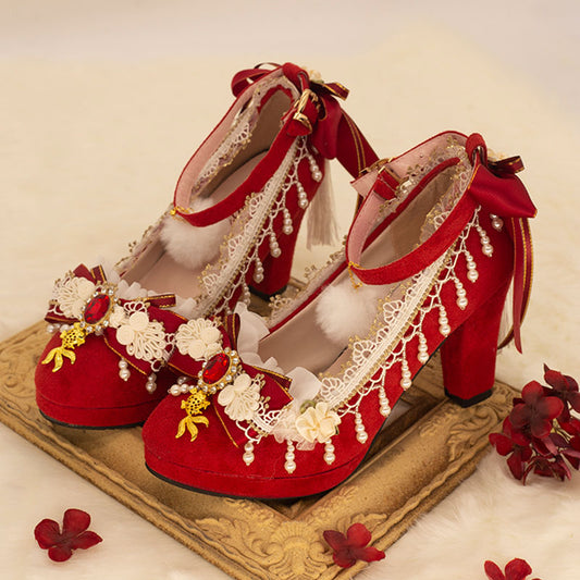 Flower red bow Heels SE23355