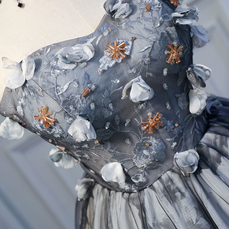 Grey Flower Lace Dress SE22882