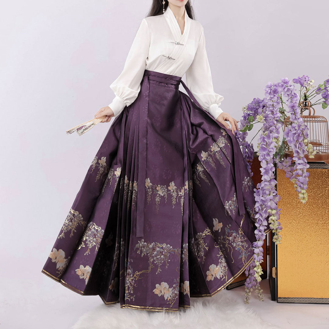 Hanfu Shirt Floral Purple Skirt Set SE22986