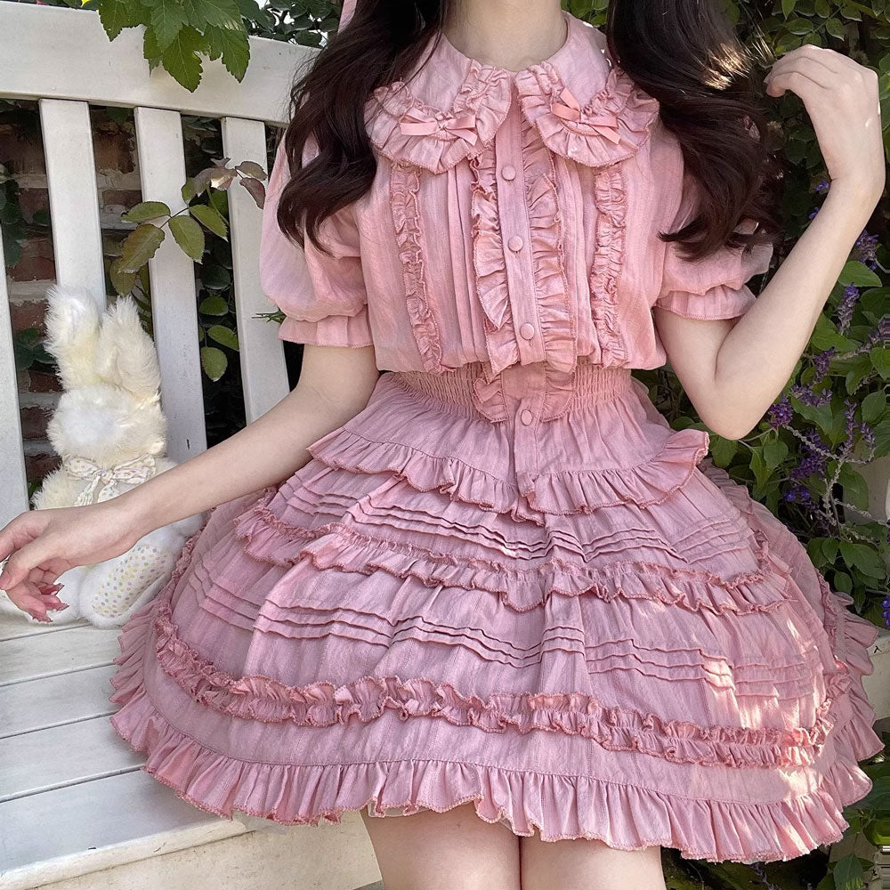 Kawaii Bow Shirt Skirt Set SE22695