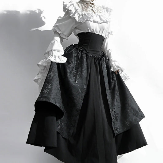Lace Blouse Black Skirt Set SE23422