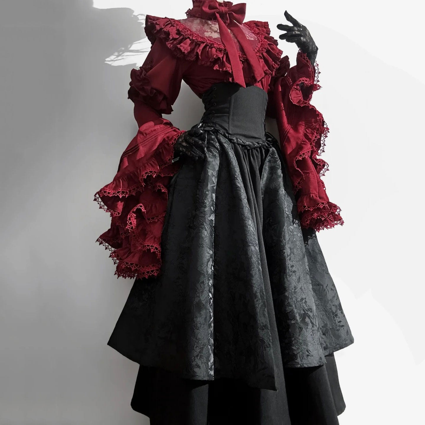 Lace Blouse Black Skirt Set SE23422