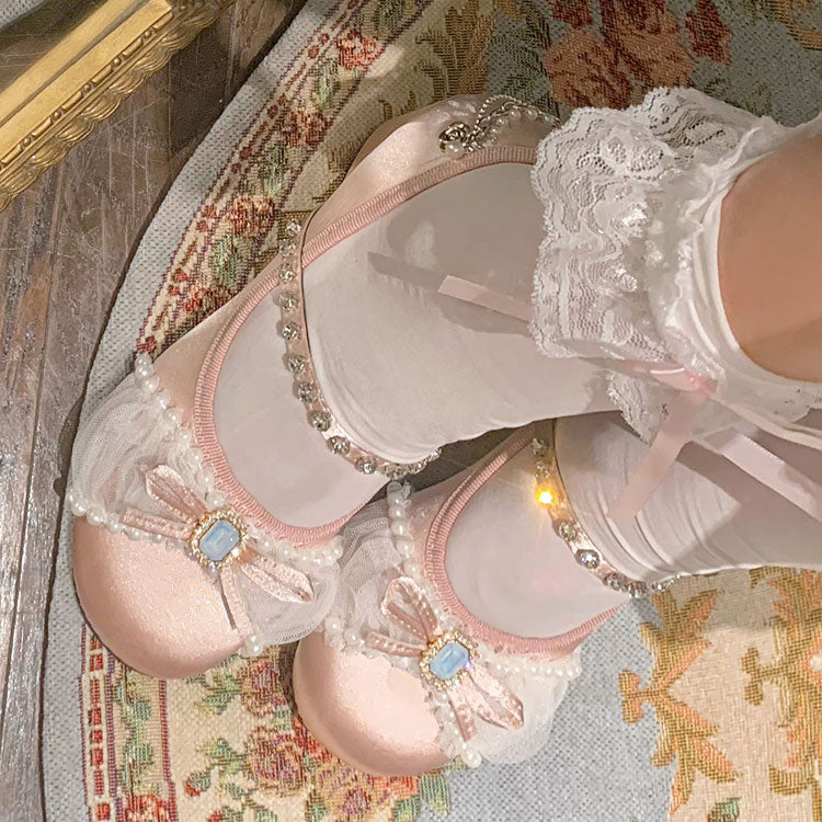 Lace Bow Beaded Heels Shoes SE23431