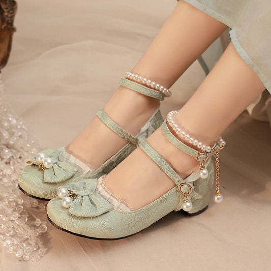 Lace Bow Beaded Shoes SE23523